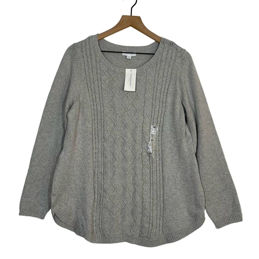 NEW Charter Club Sweater Women's Plus Size 0X Gray Core Cable Knit‎ Pullover